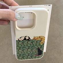 1pc TPU Material Retro Floral & Cat Pattern Phone Case, Compatible With IPhone 17 Pro Max/17/16 Pro Max/15/13/12/11, S20 FE/A15/S24/A55, Note 11/12/13 Pro, Full-Body Shockproof Soft Protective Cover - White - View 3