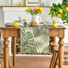 Summer Tropical Palm Leaves Table Runner Holiday Party Decor Reusable Farmhouse Kitchen Dining Table Runner Wedding Decorations - Multicolor - View 3