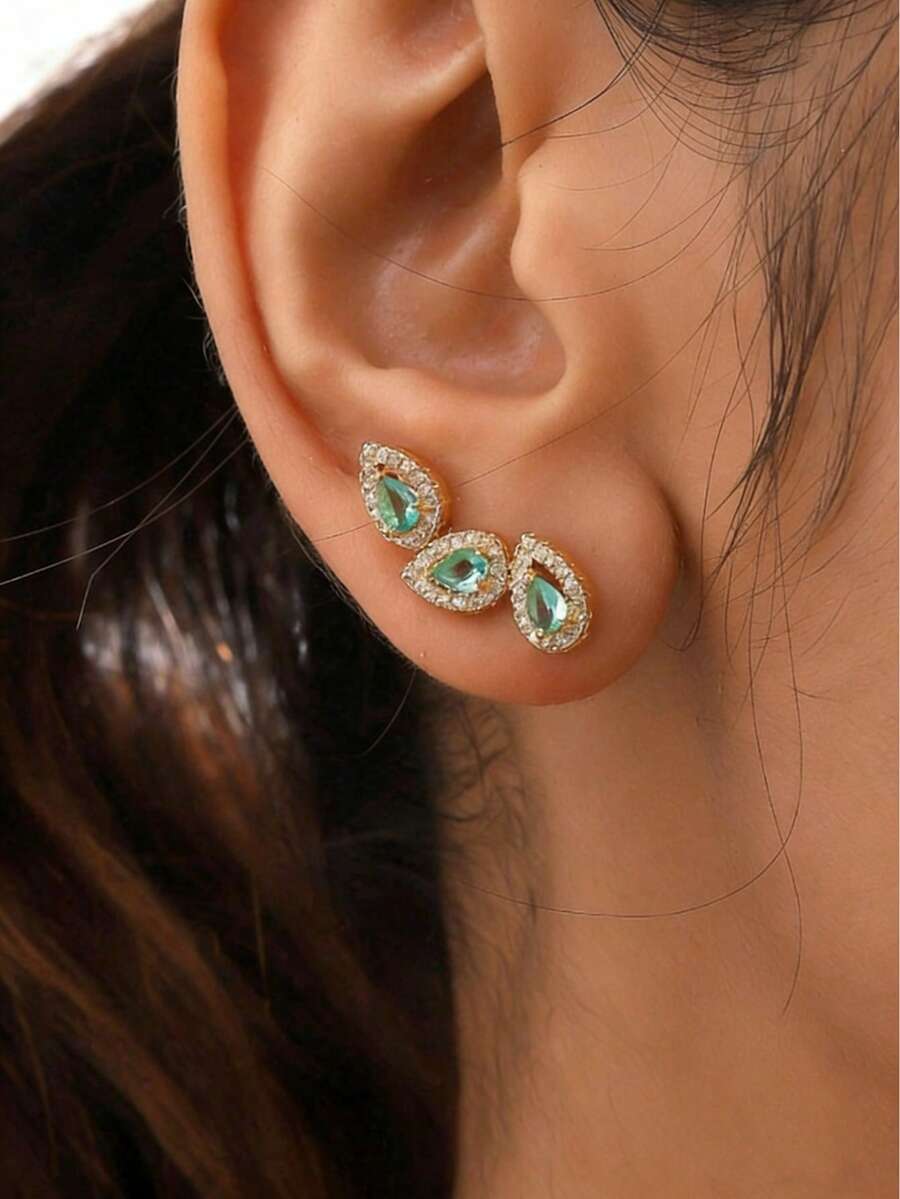 1 Đôi bông tai dáng giọt nước sang trọng, thanh lịch đính đá Zirconia, chất liệu đồng, đa năng, phù hợp cho đám cưới và tiệc tùng. - Nhiều màu - Xem 1