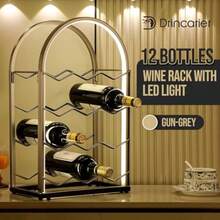 Estante de vino LED para encimera 12 botellas estante de vino de metal soporte de mesa para gabinete despensa almacenamiento de botellas de vino  855595 - 12 botellas con luz LED - Ver 2