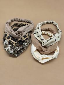 6件套女士发饰，简约复古棕色调布艺发带，饰有豹纹和波点图案，适合日常休闲佩戴（波点颜色随机） - 彩色 - 查看 4