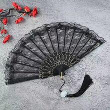 Classic Lolita Lace Fan, Cheongsam Fashion Show Photo Folding Fan, Dark Style Lace Fan-Hand Fan - Quạt lông vũ ren trắng không có mặt dây chuyền - Xem 3