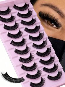 10 Pairs D-Curl Voluminous Russian False Eyelashes, 3D Faux Mink Lashes, Reusable, Fluffy Natural Look, Eyelash Extension - Black - View 15