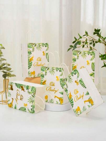 kumozawa 5pcs Oh Baby Party Gift Bags, Cute Animal Bags, 5pcs Adorable Animal Jungle Gift Bags | Forest Theme Party, Christening, Birthday, Gender Reveal | Cute Packaging Bags Suitable For Any Occasion