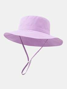 1pc Kids' Sun Protection Hat With Wind Cord, Minimalist Solid Color Or Cartoon Print Design, Lightweight Breathable Bucket Hat, Suitable For Beach And Daily Outings - 1PC - Girl - View 37