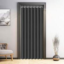 1pc Gray Oxford Cloth Crinkle Accordion Partition Curtain, Top Ring Installation, Thick And Smooth Fabric, Comes With Roller Rings, Room Divider Screen For Living Room, Study, Bedroom, Foldable Privacy Curtain, High-Temperature Setting Decorative Curtain - Charcoal Gray - View 4