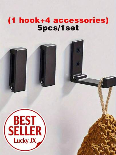 5 pièces/set Cintre mural pliant en alliage d'aluminium, cintre en métal noir robuste, crochet pliable - crochet mural caché, avec vis, design moderne et gain de place, sans perçage nécessaire, installation facile, convient pour la salle de bain, la cuisine, la chambre - crochet simple robuste, peut être utilisé pour suspendre des serviettes