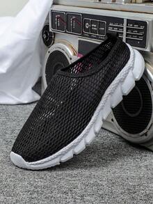 女士运动鞋，黑色针织镂空鞋面，简约轻便户外步行鞋，健身跑步瑜伽训练鞋，无图案，适合日常穿着、通勤、旅行、度假和马拉松。 - 黑色 - 查看 3
