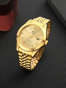 RICECGO Stylish Men's Business Watch, Stainless Steel, A Accessory For Men; The Perfect Holiday Gift For Family And Friends - Gold - View 3