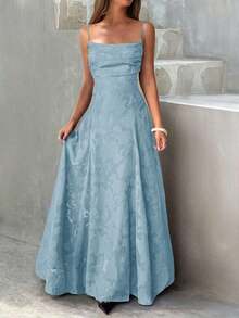 Women's & Elegant Summer Dress With Drawstring Waist And Backless Design, Made Of Jacquard Fabric, Suitable Vacation, Beach, Date, Back To School, Wedding, Party And Other Occasions - Màu xanh lam - Xem 8