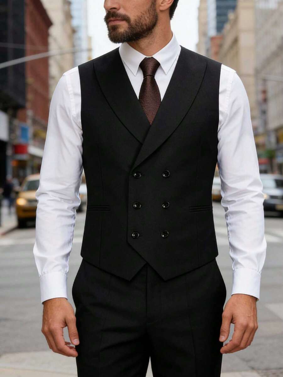 Bộ vest cưới chú rể kiểu Anh & Mỹ hai hàng khuy, dáng ôm và quần. - màu đen - Xem 1