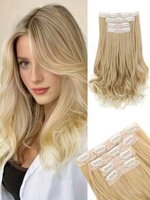 14inchHair Extensions Clip In, 4PCS Wavy Hair Extension, Dark Blonde With Highlights Hair Extensions For Women - Multicolor - View 1