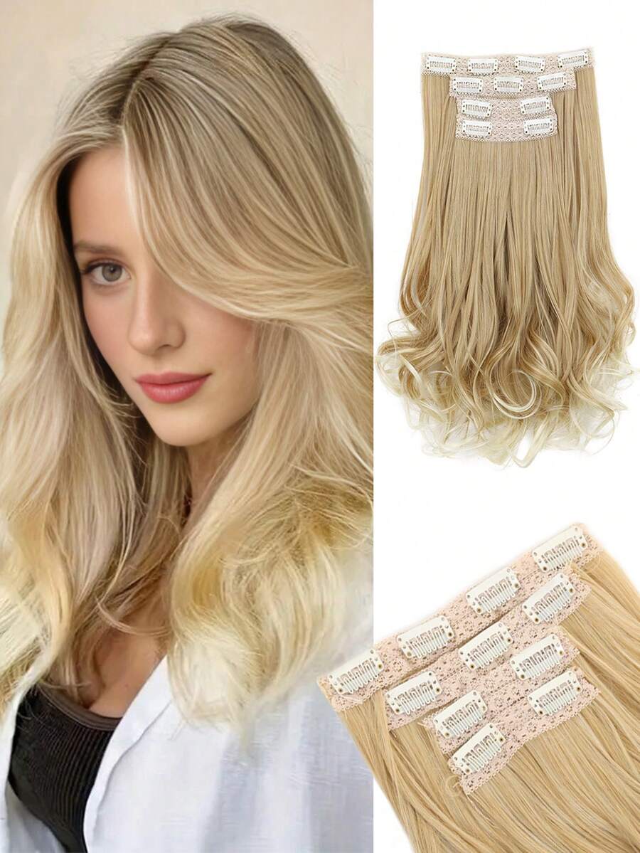 14inchHair Extensions Clip In, 4PCS Wavy Hair Extension, Dark Blonde With Highlights Hair Extensions For Women - Multicolor - View 1
