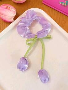 3pcs Cute Tulip Hair Scrunchies Hairbands Hair Accessories Ponytail Hair Ties Daily Party Vacation Children Teen Girls Floral Decor Gift - Multicolor - View 8