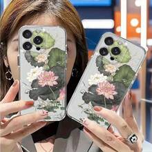 Creative Lotus Pattern Transparent Phone Case, Suitable As Birthday And Christmas Gift For Couples, Girlfriends, Daughters, Teenagers - Clear - View 4