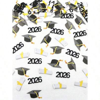 100pcs/1pack 2026 Letter 2026 Graduation Party Doctorate Cap Certificate Shaped Double-Sided Printed Colorful Confetti For Graduation Party Table Decor
