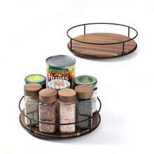 1 pieza Organizador de bandeja de madera giratoria, Estante de almacenamiento de escritorio y gabinete - Marrón - Ver 3