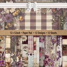 12x12 Inch Scrapbook Paper Pad, 12 Sheets With 12 Vintage Designs Including Clock Patterns, Newspaper Prints, Floral Motifs And Retro Elements, Ideal For Scrapbooking, Crafts, Card Making, Journal Decoration And Art Projects - D - View 1