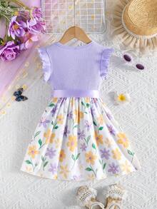 Vestido lindo con estampado floral para niñas, verano - Púrpura malva - Ver 2