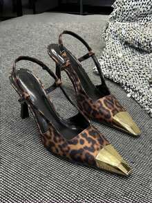 Giày sandal mũi vuông ánh kim họa tiết da báo, giày cao gót đế mỏng dễ xỏ cho nữ, giày bít mũi thanh lịch đa năng. - màu nâu - Xem 6