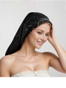 1 pezzo Cuffia da notte a tinta unita, cuffia per la cura dei capelli in raso, cuffia da notte a coda lunga di colore scuro, fascia elastica per capelli, adatta per estate, spiaggia, cappello - Multicolore - Visualizzare 4