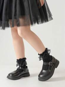 1 Pair Girls' Fluffy Lace Trim Socks, Cute Princess Dance Tights - Black - View 3