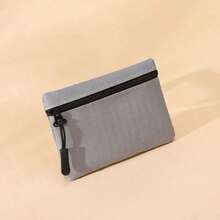 1pc Summer Purse,Coin Purse,Fashionable Polyester Pure Color Mini Zipper Coin Purse,Clutch Purse - Grey - View 2