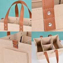 Felt Storage Tote With Multiple Pockets, Leather Handle Baby Diaper Caddy Organizer For Home & Travel Large Capacity Felt Storage Bin, Divided Handheld Basket For Nursery & Household Organization - Light Grey - View 4