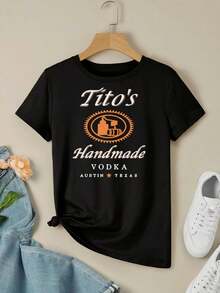 Women's Graphic T-Shirts Featuring Tito's Handmade Vodka - Perfect Party Drink Alcohol Wear For Ladies Who Love Yugoslavia-Inspired Fun - 黑色 - 查看 3