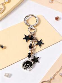 1pc Star & Starfish Keychain, Tree Of Life Round Keyring, Girl Bag Charm - Multicolor - View 8