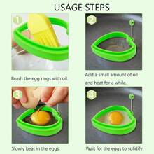 4pcs/Set Heart-Shaped Silicone Egg Rings, Non-Stick Reusable Egg Molds, Heat-Resistant Breakfast Cooking Tools For Pancakes, Omelets And Sandwiches, Easy To Clean (Red/Orange/Green/Blue) - Multicolor - View 3