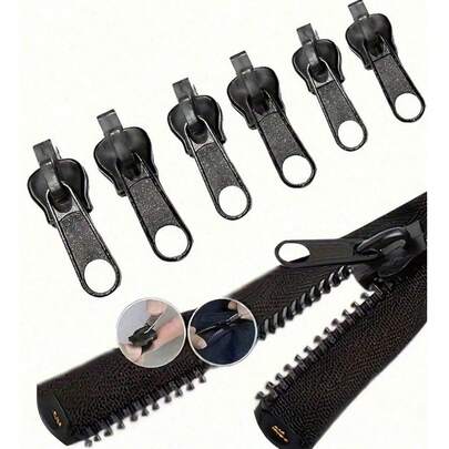 12 pièces/6 pièces Kit de remplacement de curseurs de fermeture éclair universels, curseurs de fermeture éclair interchangeables, conception polyvalente, multi-tailles pour une réparation rapide, convient aux vêtements et aux bagages, accessoires de réparation de fermeture éclair faciles à installer, noir