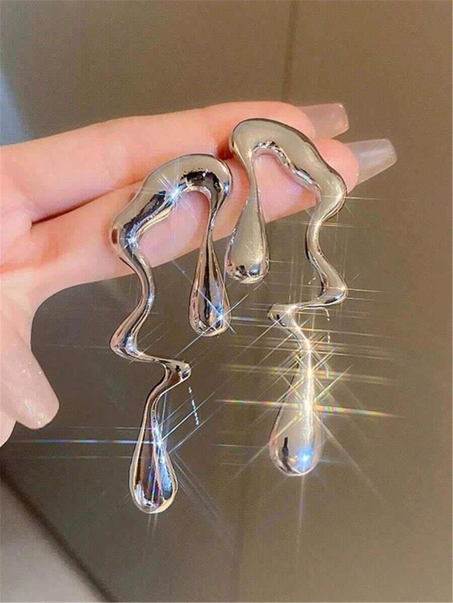 1pair European And American Exaggerated Asymmetric Asymmetrical Music Note Earrings - 銀色 - 查看 1