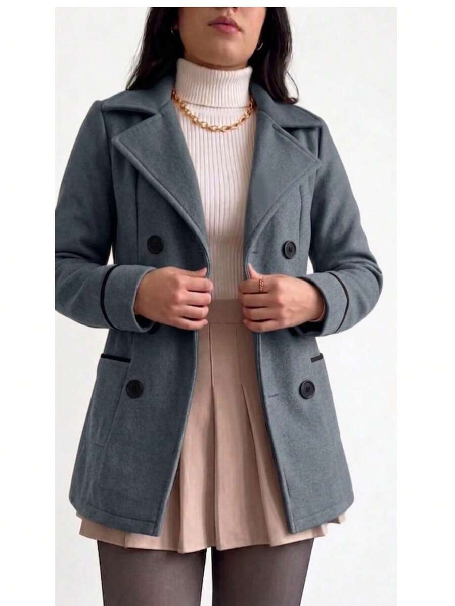 Fleece-Lined Sweatshirt Jacket, Fleece Overcoat, Winter And Autumn Fashion, Elegant Women's Fashion, Fold-Down Collar. - 灰色 - 查看 1