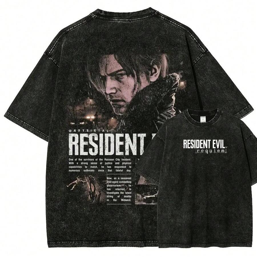 Resident Evil10 Washed Unisex T-Shirt - 黑色 - 查看 1