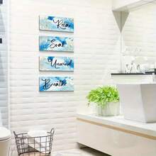 4 tấm trang trí tường phòng tắm bằng gỗ kiểu cổ điển 2D - Biển hiệu "Thư giãn, Ngâm mình, Thả lỏng" - Tấm trang trí treo tường phong cách nhà nông, không cần điện hay lông vũ, thích hợp cho phòng tắm và phòng giặt, phẳng 2D. - Nhiều màu - Xem 5