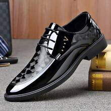 男士亮面印花休闲真皮正装鞋，适合婚礼、商务、日常穿着。 - 黑色 - 查看 10