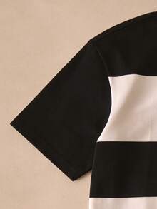 男士经典条纹短袖 Polo 衫，心形数码印花设计，休闲通勤夏季高尔夫 Polo 衫，涤纶面料，可机洗 - 彩色 - 查看 5