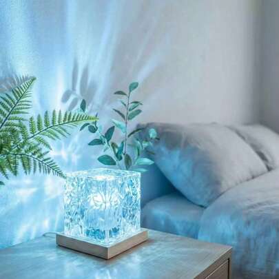 Đèn LED chiếu hình sóng nước vuông, 16 màu RGB, điều khiển cảm ứng/từ xa, dùng nguồn USB, đèn trang trí nghệ thuật bằng thủy tinh, thích hợp trang trí phòng ngủ, quà tặng hoàn hảo cho sinh nhật, Halloween, Giáng sinh, trang trí theo chủ đề trăng.
