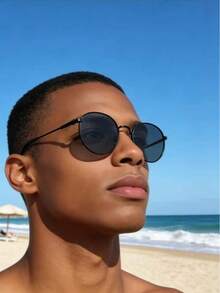 1副复古椭圆形金属框男女通用太阳镜，非偏光（黑色，棕色） - 彩色 - 查看 4