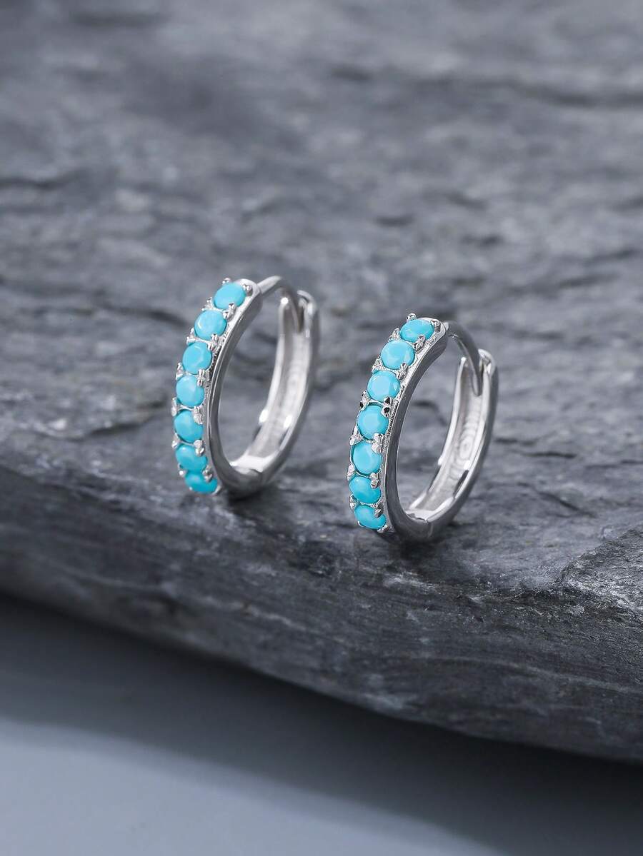 1 Đôi bông tai vòng tròn bằng đồng thau trơn màu ngọc lam kiểu Bohemian tối giản mùa hè - Thích hợp cho nữ giới đeo hàng ngày, quà tặng ngày lễ. - Hoa tai - Xem 1