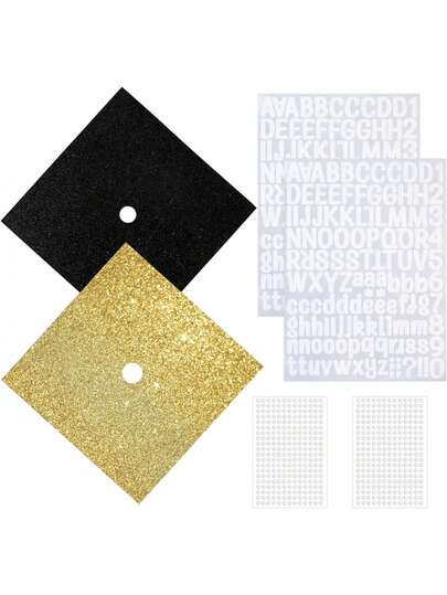 9pcs Glitter Paper Graduation Cap DIY Decoration Set, Graduation Cap DIY Decoration Materials, Graduation Photo Prop, Back To School Graduation Cap Decor, Creative DIY Decor For Graduation Gown, DIY Craft Materials For Graduation Party, Graduation Ceremony Small Gift