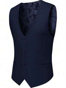 Men's 3 Piece Suit Slim Fit Solid One Button Party Wedding Tuxedo Suits Blazer Jacket Vest Pants Set - 藏蓝色 - 查看 4