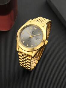 RICECGO Stylish Men's Business Watch, Stainless Steel, A Accessory For Men; The Perfect Holiday Gift For Family And Friends - Gold - View 6