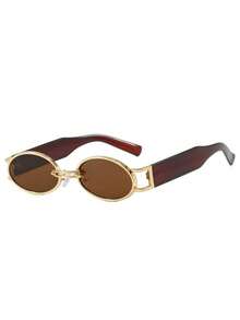1pc Women's Fashion Metal Oval Minimalist Niche Elegant Fashion Glasses, Suitable For Daily Wear, Outdoor Sun Protection, Easy To Create Chic Millennium Girl Look - Multicolor - View 5