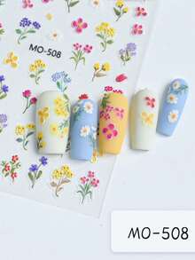 3/6pcs 5D Wild Flower Nail Stickers, Spring Floral Nail Art Decals, Cute Natural Design - Multicolor - View 7