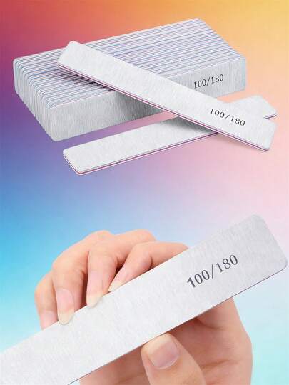 Bộ 25/10/5/3 dũa móng tay hai mặt độ nhám 100/180, dụng cụ tạo hình và đánh bóng móng tái sử dụng cho móng tự nhiên, móng acrylic và móng gel, thích hợp sử dụng tại nhà và tiệm nail.