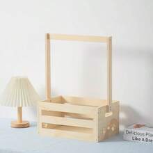 1pc Wooden Storage Basket, Storage Rack With Hanging Rod And Storage Basket, Multi-Functional Storage Rack For Clothes And Toys - Multicolor - View 9