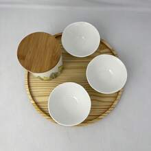 Madeira Linda Kit Organizador Cerâmica Folhagens Bandeja Madeira 04 Pçs - Visão 5