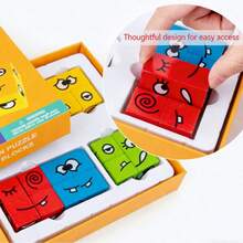 1 Set Wooden Changeable Face Expression Matching Blocks, Children's Logic Thinking Training Interactive Tabletop Game, Educational Puzzle Toy - Multicolor - View 2